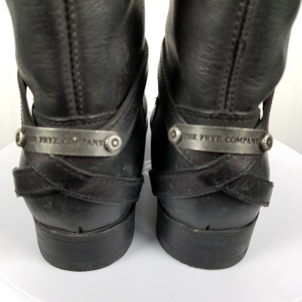 Frye Womens Lindsay Plate Black Riding Harness Boots Size 6.5 Tall Leather Heel - Picture 2 of 13